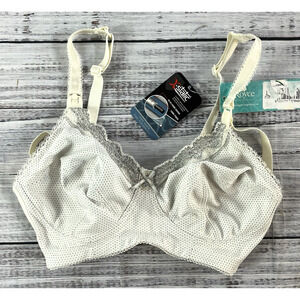 Royce Nursing Support Bra size 28DD Ivory Black Polka Dots Wire Free Drop Cup